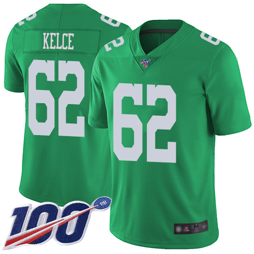 Men Philadelphia Eagles 62 Jason Kelce Limited Green Rush Vapor Untouchable NFL Jersey 100th Season Football